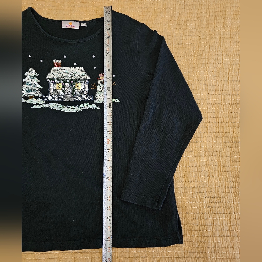 Quacker Factory Vintage Sequins Beaded Holiday Festive Winter 100% Cotton Shirt - Picture 8 of 9